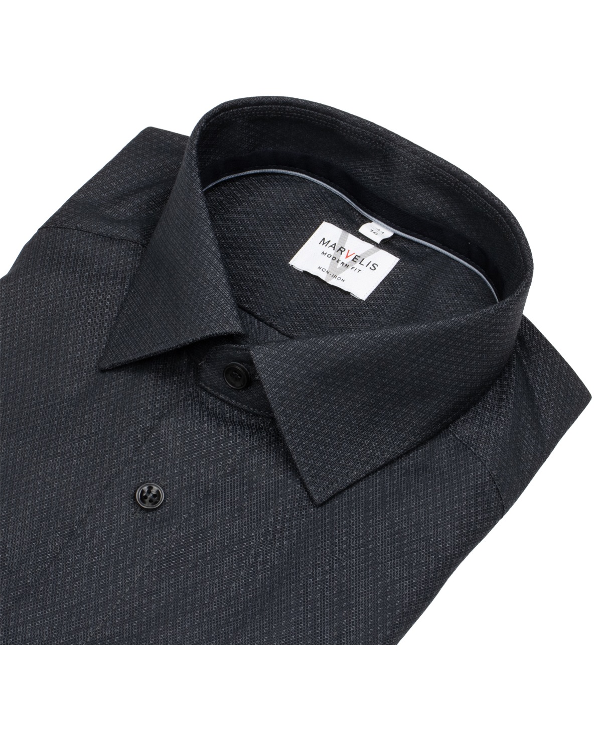 Marvelis Hemd - Modern Fit - Struktur - Chambray - schwarz - extra langer 69cm Arm