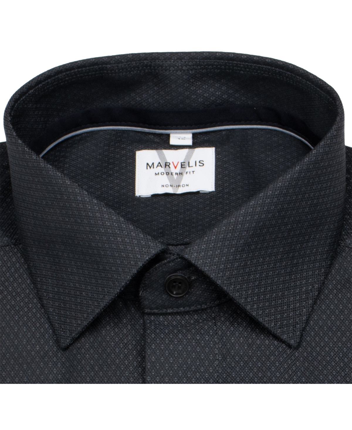 Marvelis Shirt - Modern Fit - Structure - Chambray - Black - Extra Long Sleeve 69cm - w/o OP
