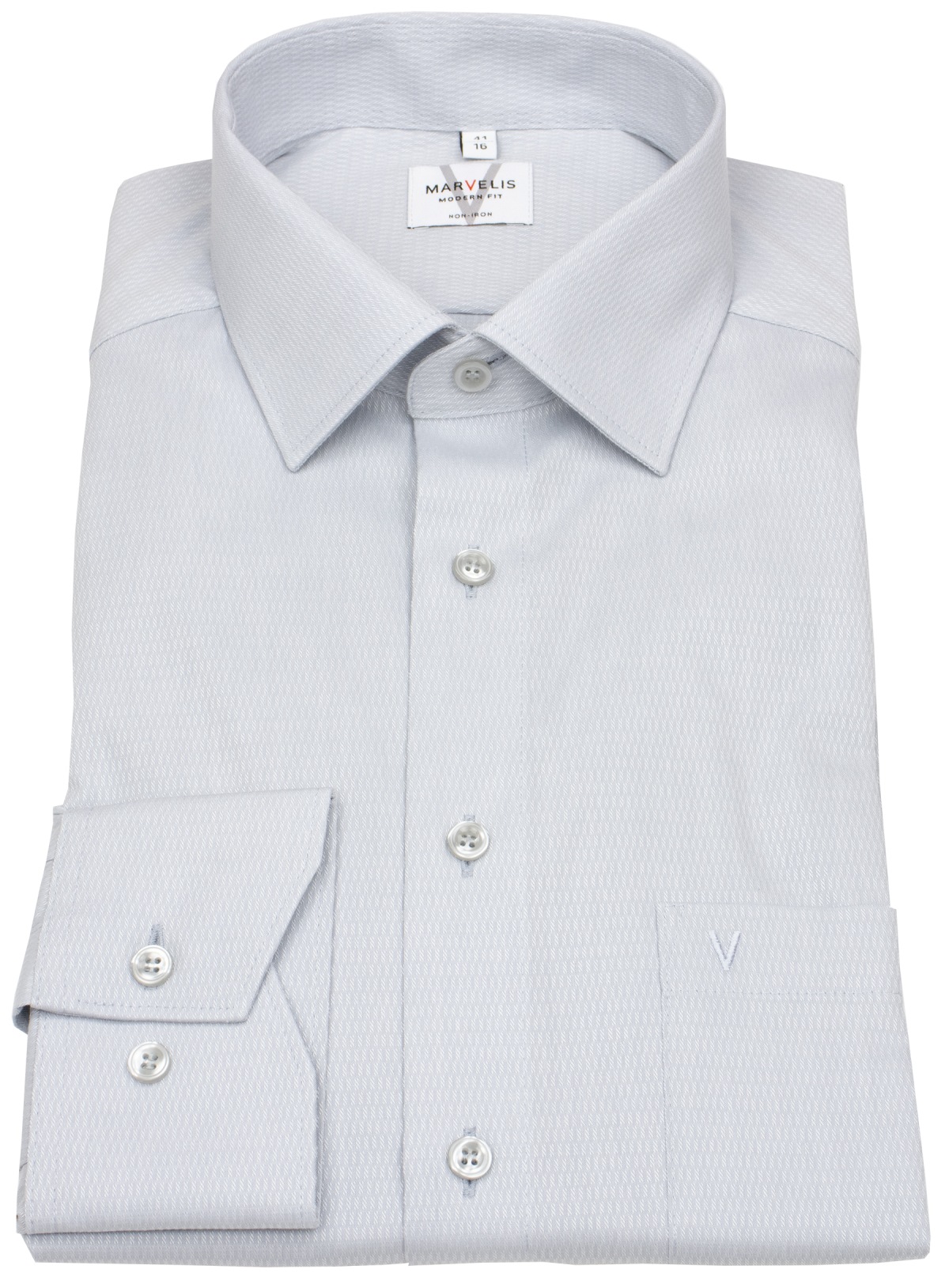 Marvelis Hemd - Modern Fit - Struktur - hellgrau - extra langer 69cm Arm