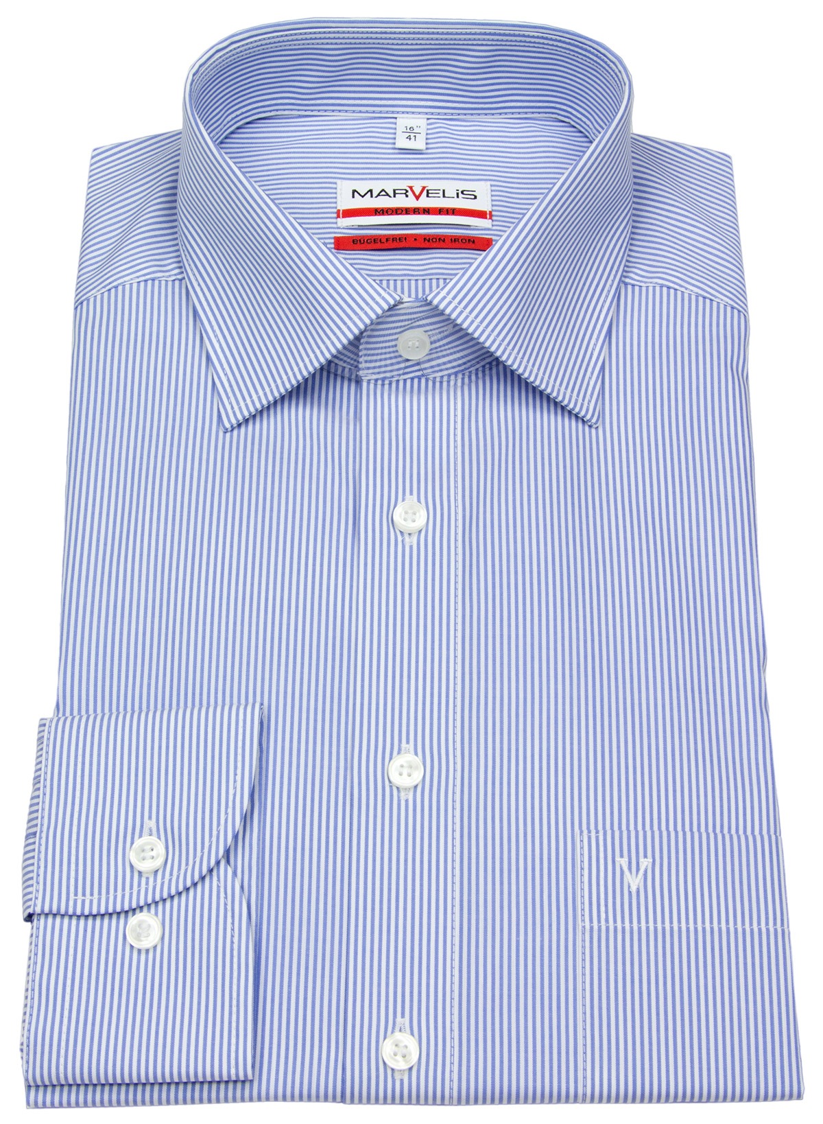 Marvelis Hemd - Modern Fit - Zündholzstreifen - blau / weiß