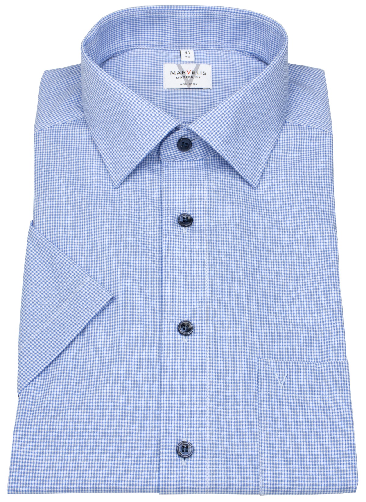 Marvelis Kurzarm Hemd - Modern Fit - Vichykaro - blau / weiß