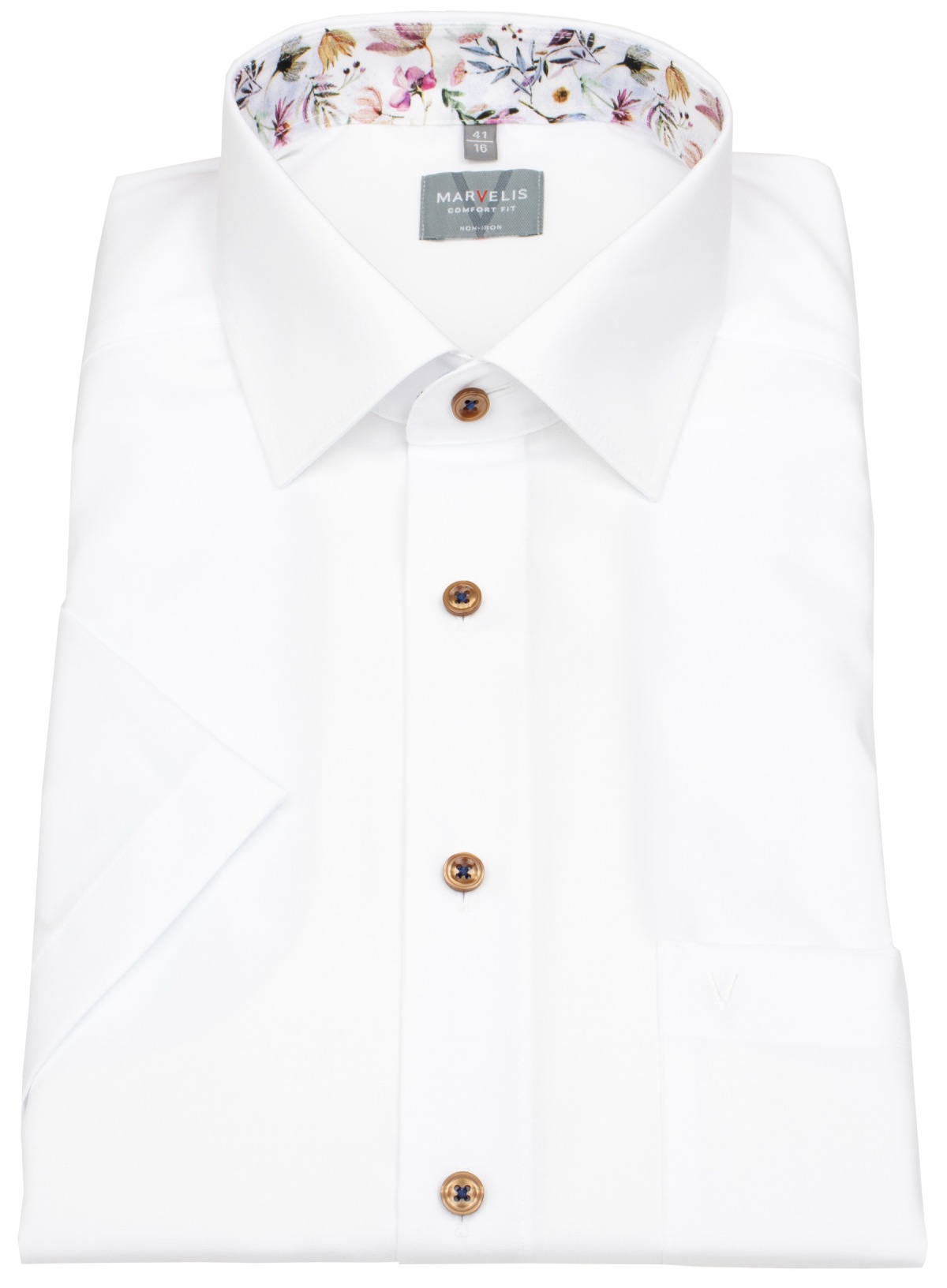 Marvelis Kurzarmhemd - Comfort Fit - Kentkragen - Kontrastknöpfe - weiß