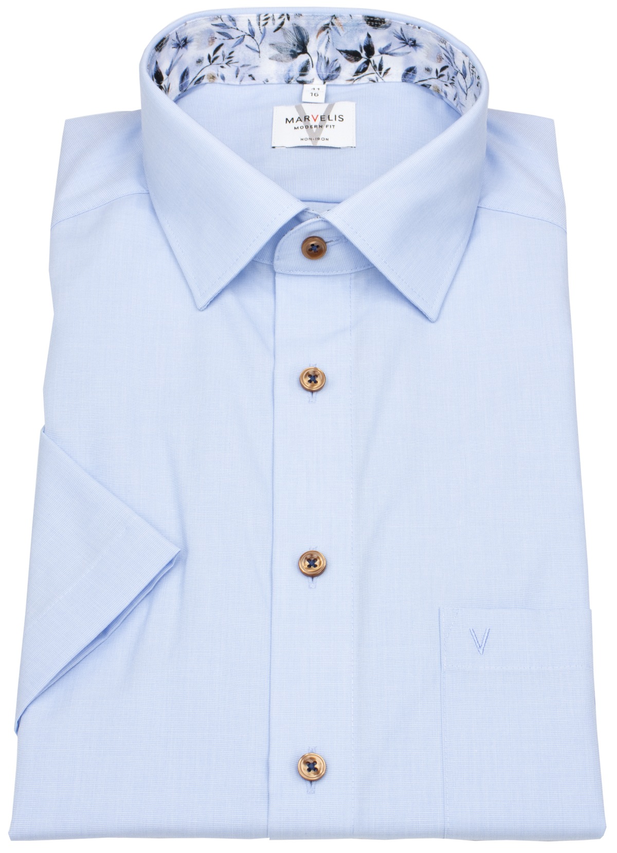 Marvelis Kurzarmhemd - Modern Fit - Kentkragen - Kontrastknöpfe - hellblau
