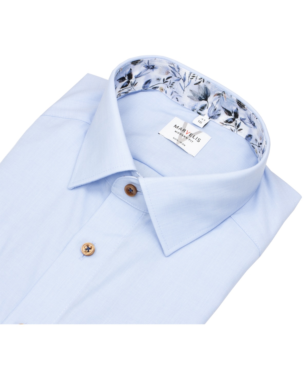 Marvelis Kurzarmhemd - Modern Fit - Kentkragen - Kontrastknöpfe - hellblau