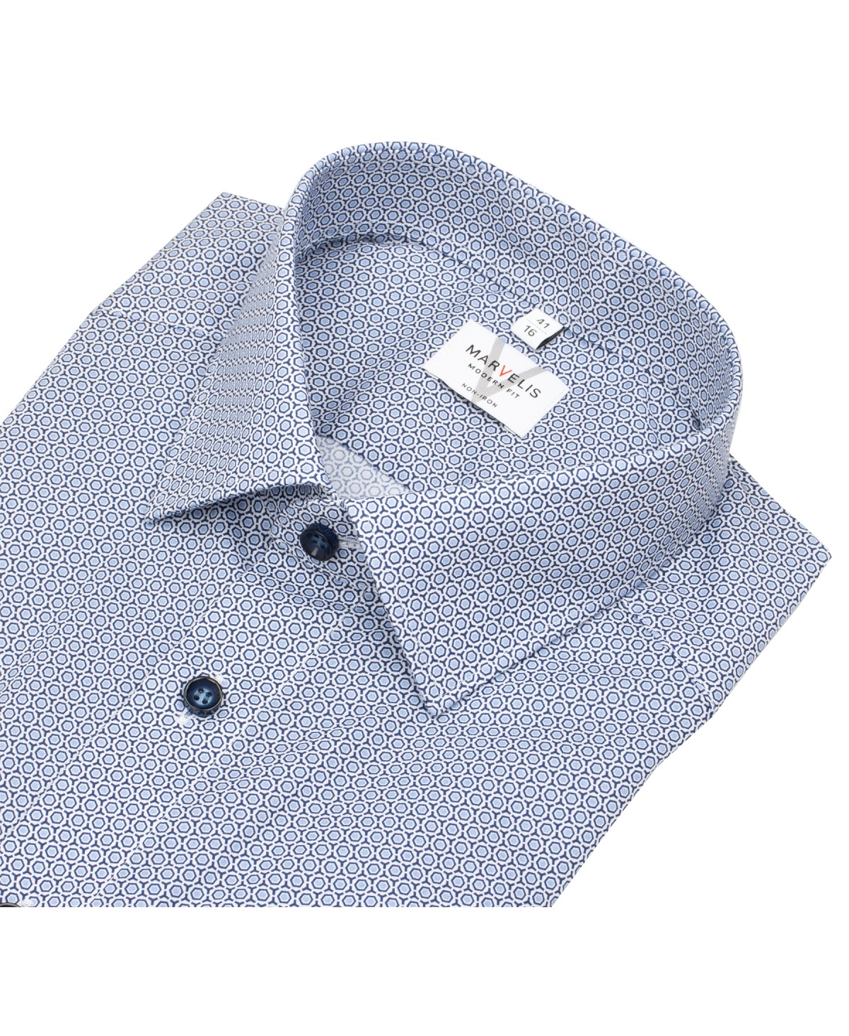 Marvelis Kurzarmhemd - Modern Fit - Kontrastknöpfe - hellblau / dunkelblau
