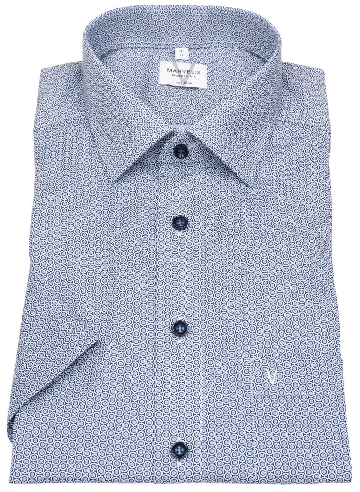 Marvelis Kurzarmhemd - Modern Fit - Kontrastknöpfe - hellblau / dunkelblau