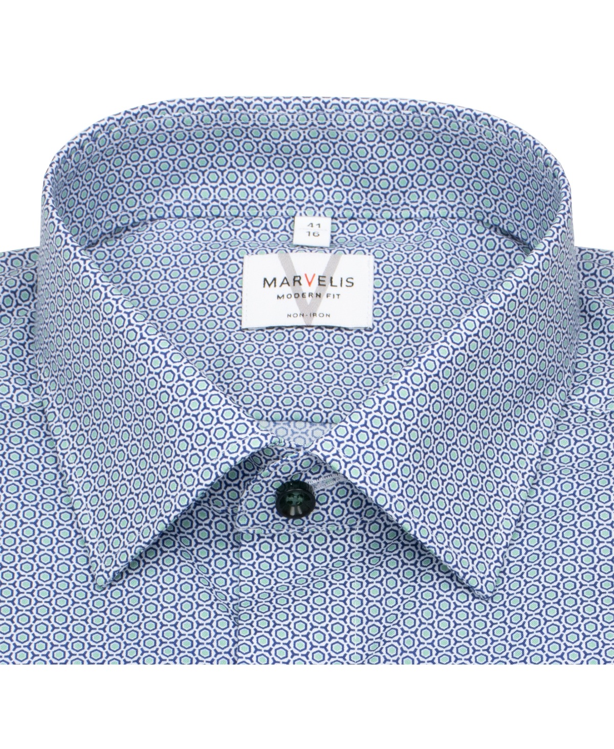 Marvelis Kurzarmhemd - Modern Fit - Kontrastknöpfe - hellblau / grün