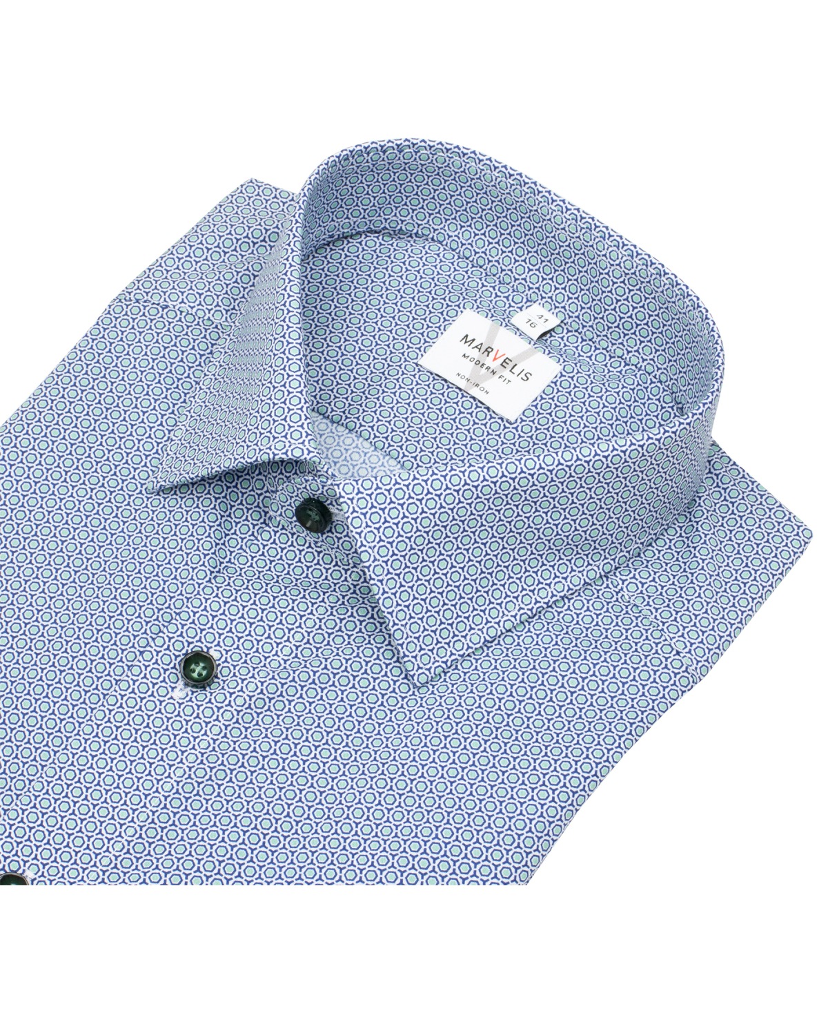 Marvelis Kurzarmhemd - Modern Fit - Kontrastknöpfe - hellblau / grün