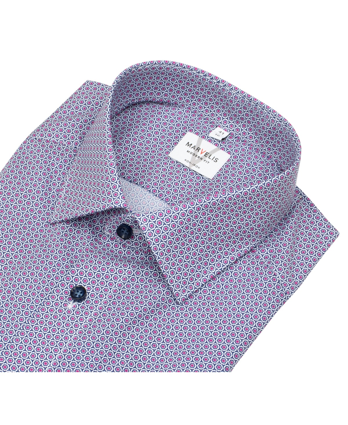 Marvelis Kurzarmhemd - Modern Fit - Kontrastknöpfe - rot / blau