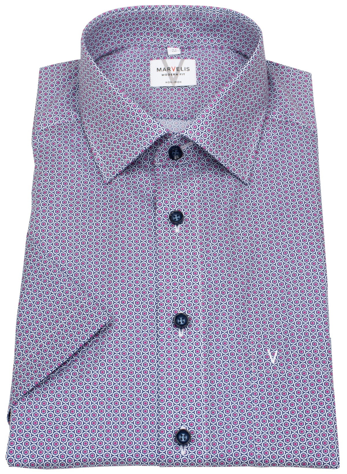 Marvelis Kurzarmhemd - Modern Fit - Kontrastknöpfe - rot / blau