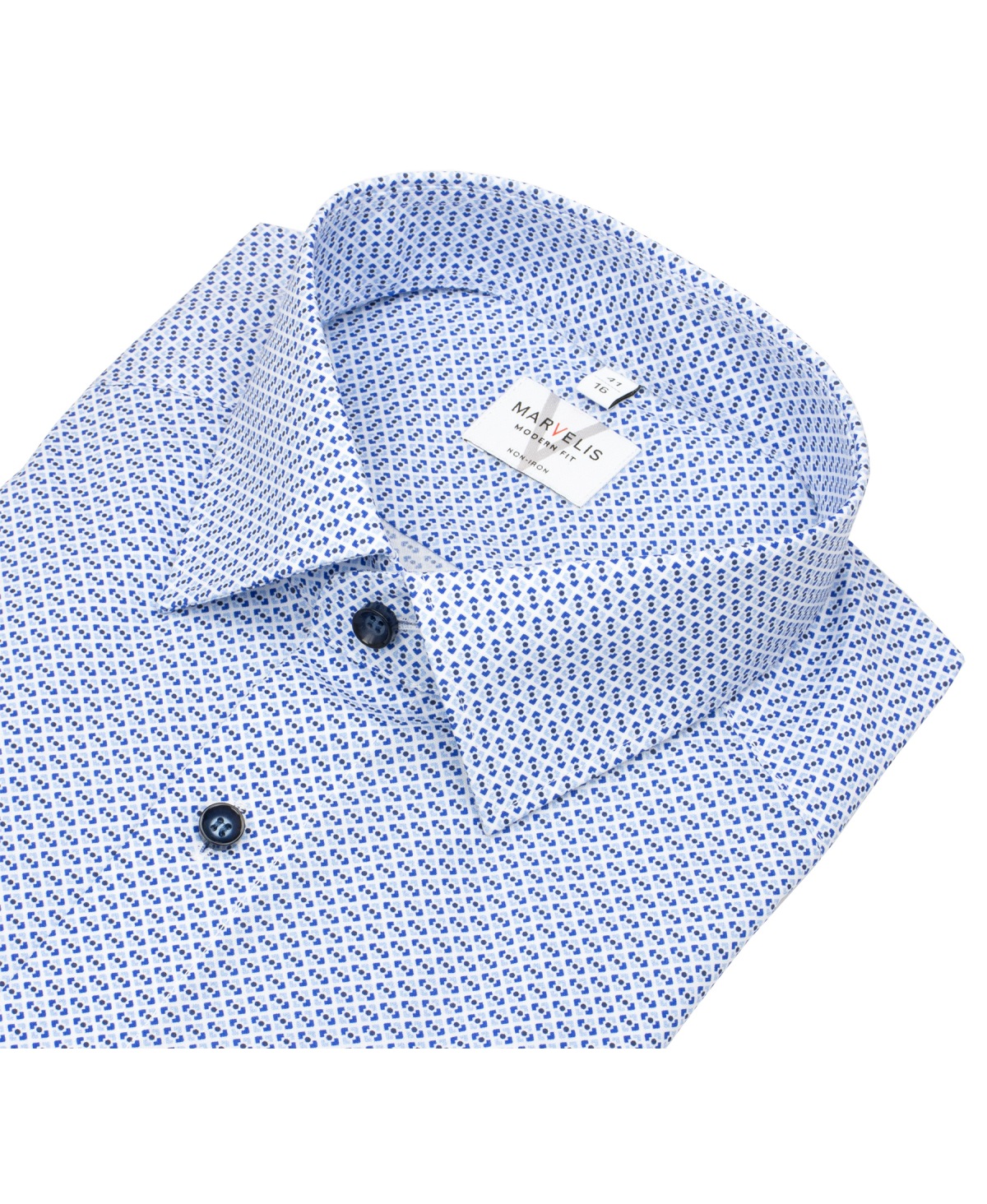 Marvelis Kurzarmhemd - Modern Fit - Print - Kontrastknöpfe - blau / hellblau