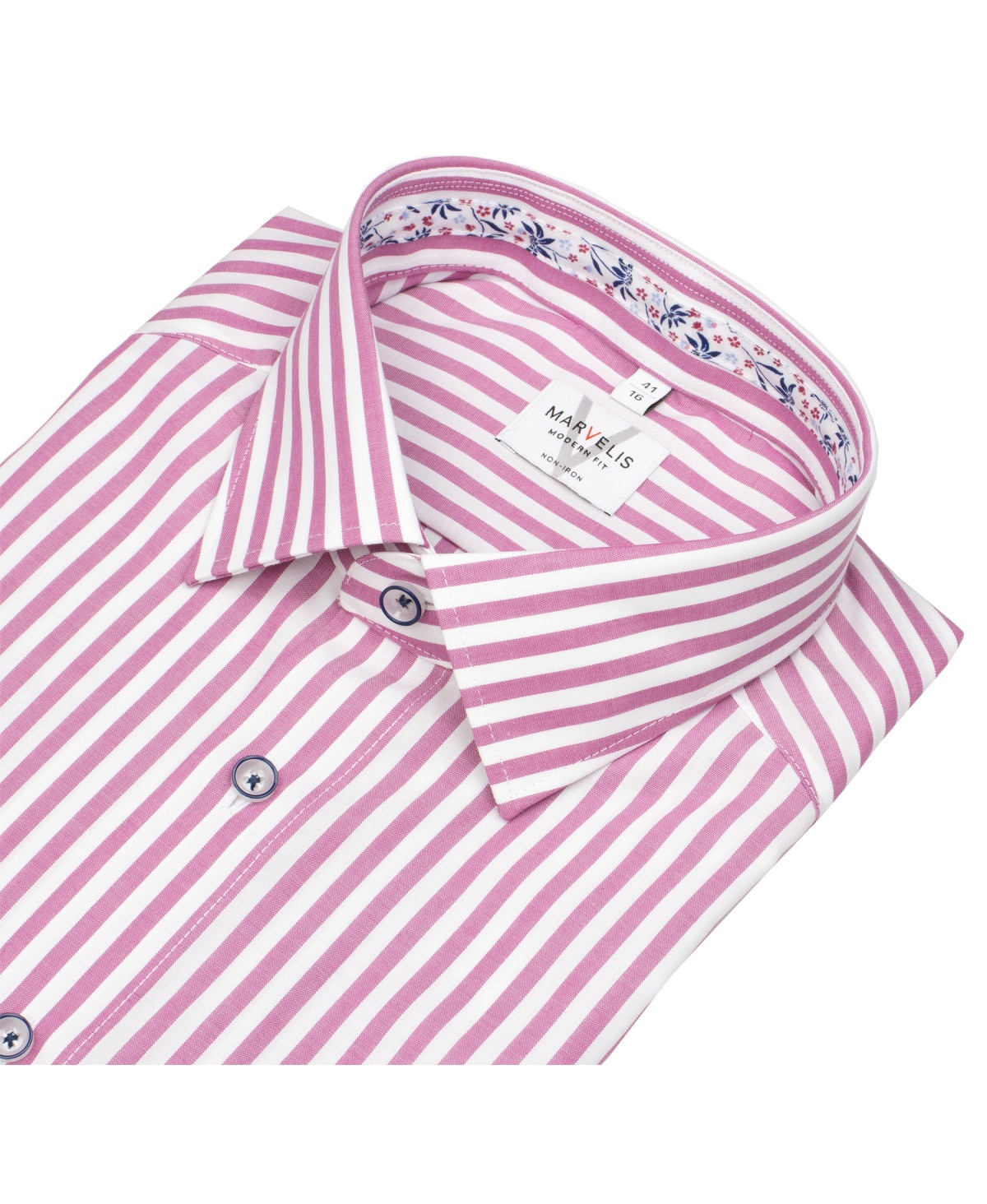 Marvelis Kurzarmhemd - Modern Fit - Streifen - fuchsia / weiß