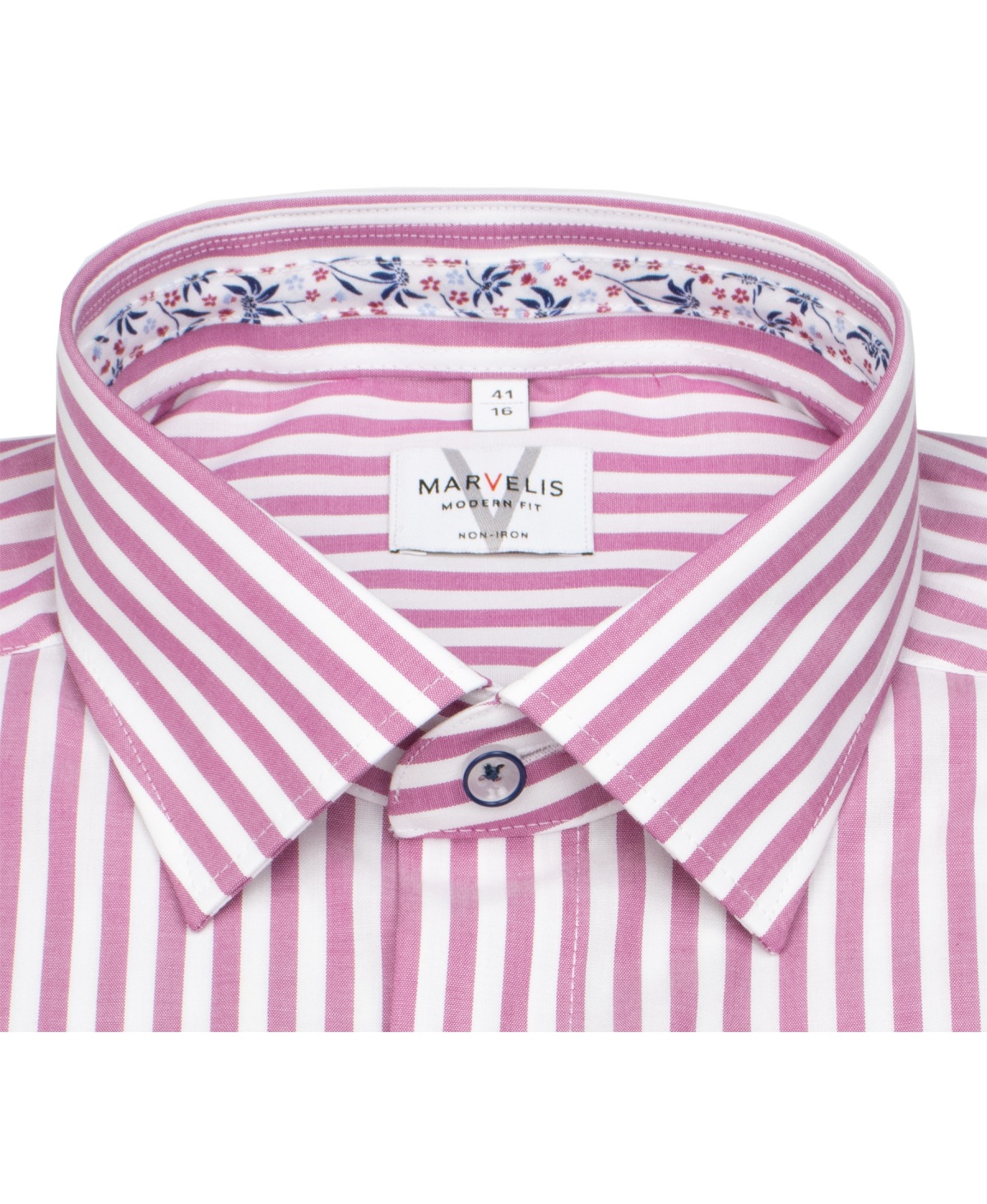 Marvelis Kurzarmhemd - Modern Fit - Streifen - fuchsia / weiß