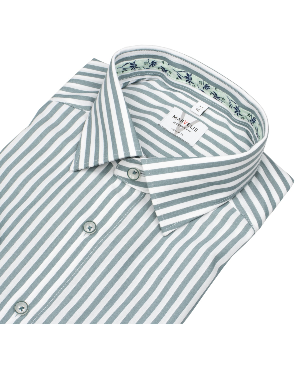Marvelis Short-sleeved shirt - Modern Fit - Stripes - green / white