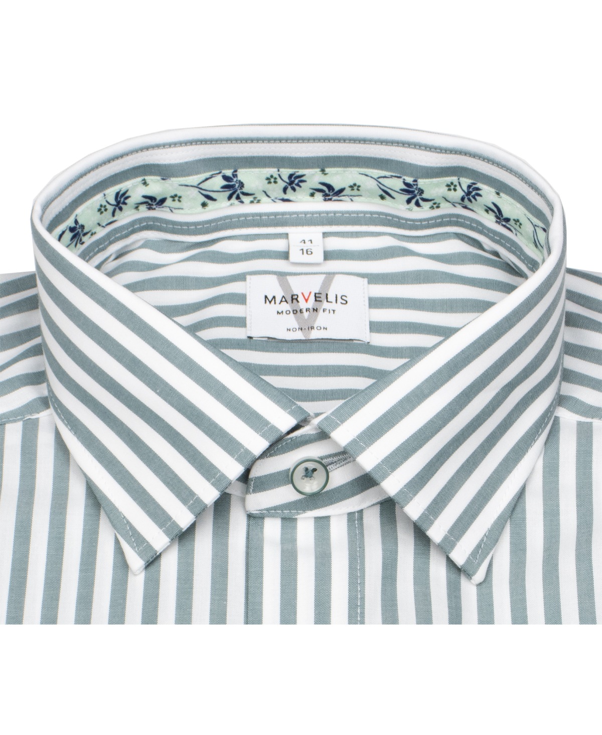 Marvelis Short-sleeved shirt - Modern Fit - Stripes - green / white