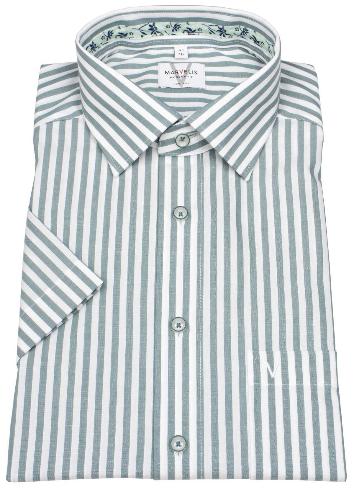 Marvelis Short-sleeved shirt - Modern Fit - Stripes - green / white