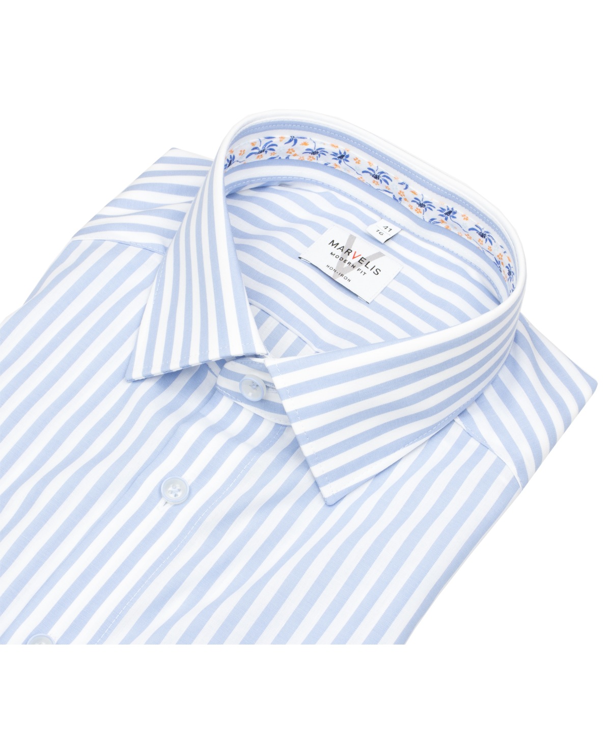 Marvelis Kurzarmhemd - Modern Fit - Streifen - hellblau / weiß