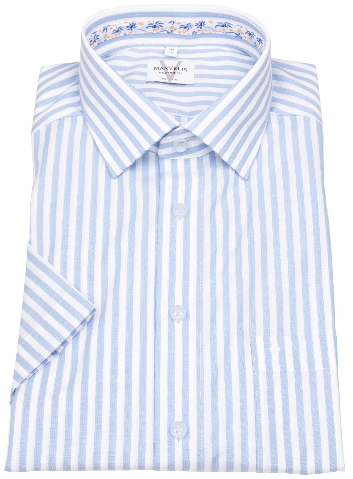 Marvelis Kurzarmhemd - Modern Fit - Streifen - hellblau / weiß