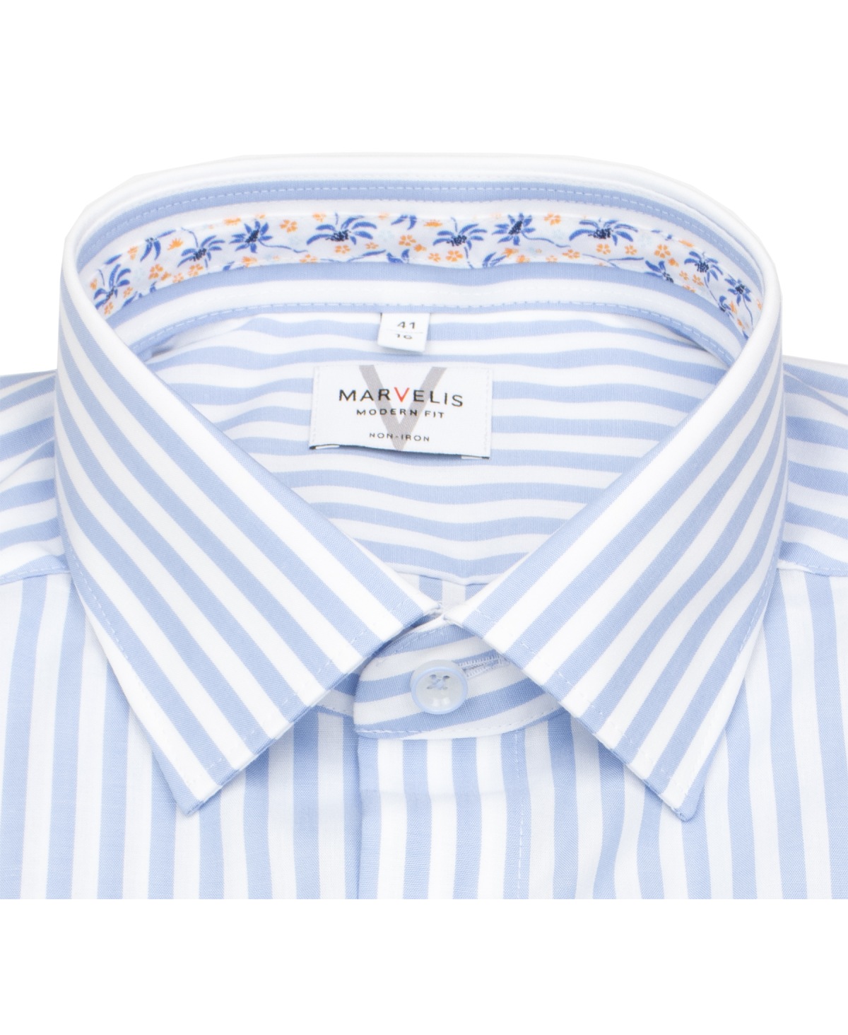 Marvelis Kurzarmhemd - Modern Fit - Streifen - hellblau / weiß