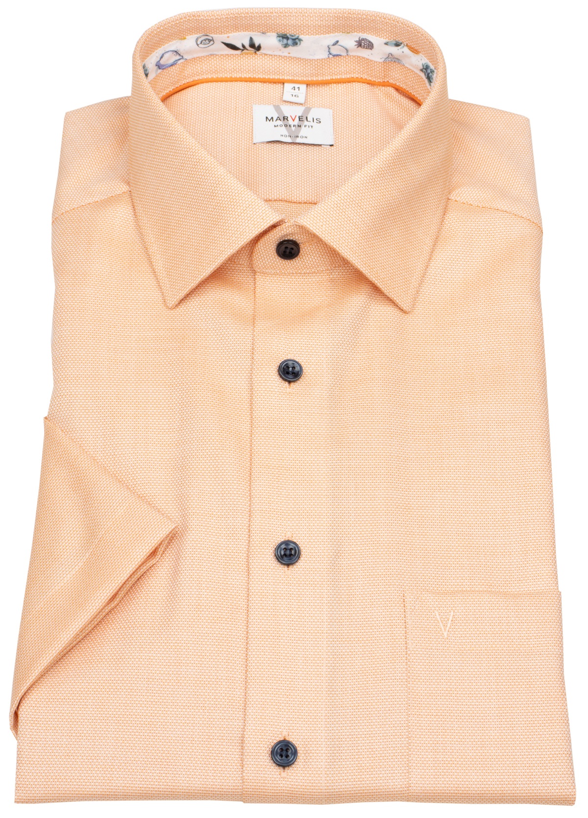 Marvelis Kurzarmhemd - Modern Fit - Struktur - Kontrastknöpfe - apricot