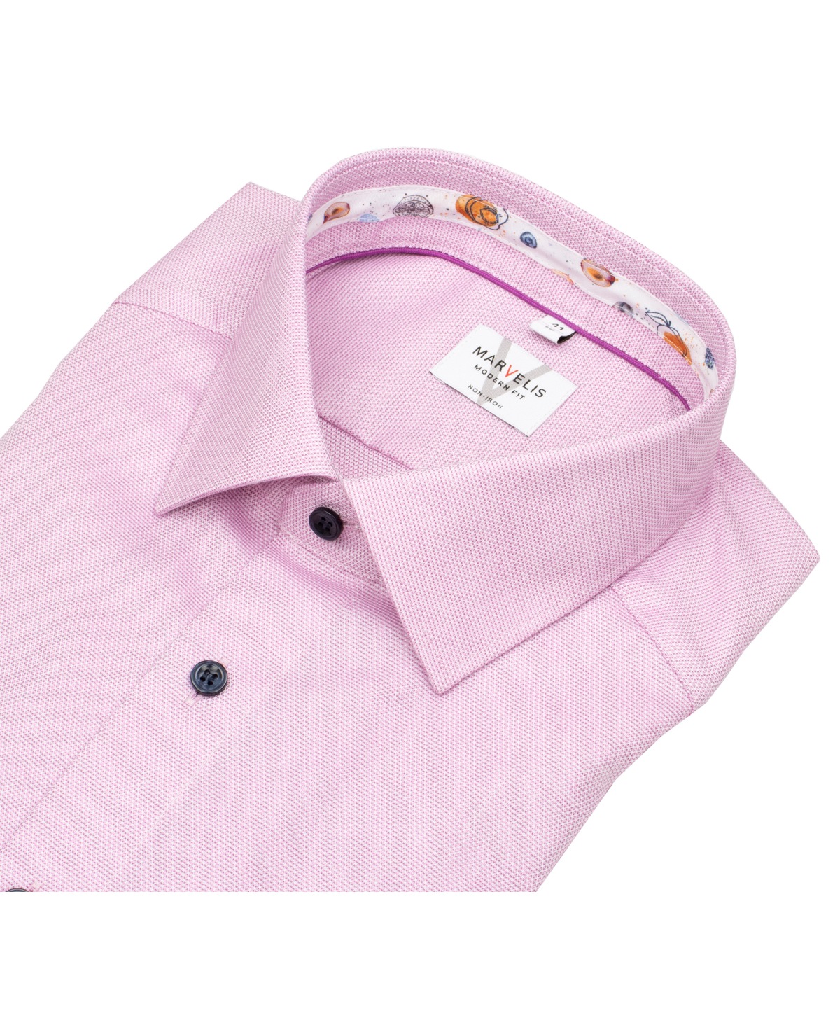 Marvelis Kurzarmhemd - Modern Fit - Struktur - Kontrastknöpfe - fuchsia