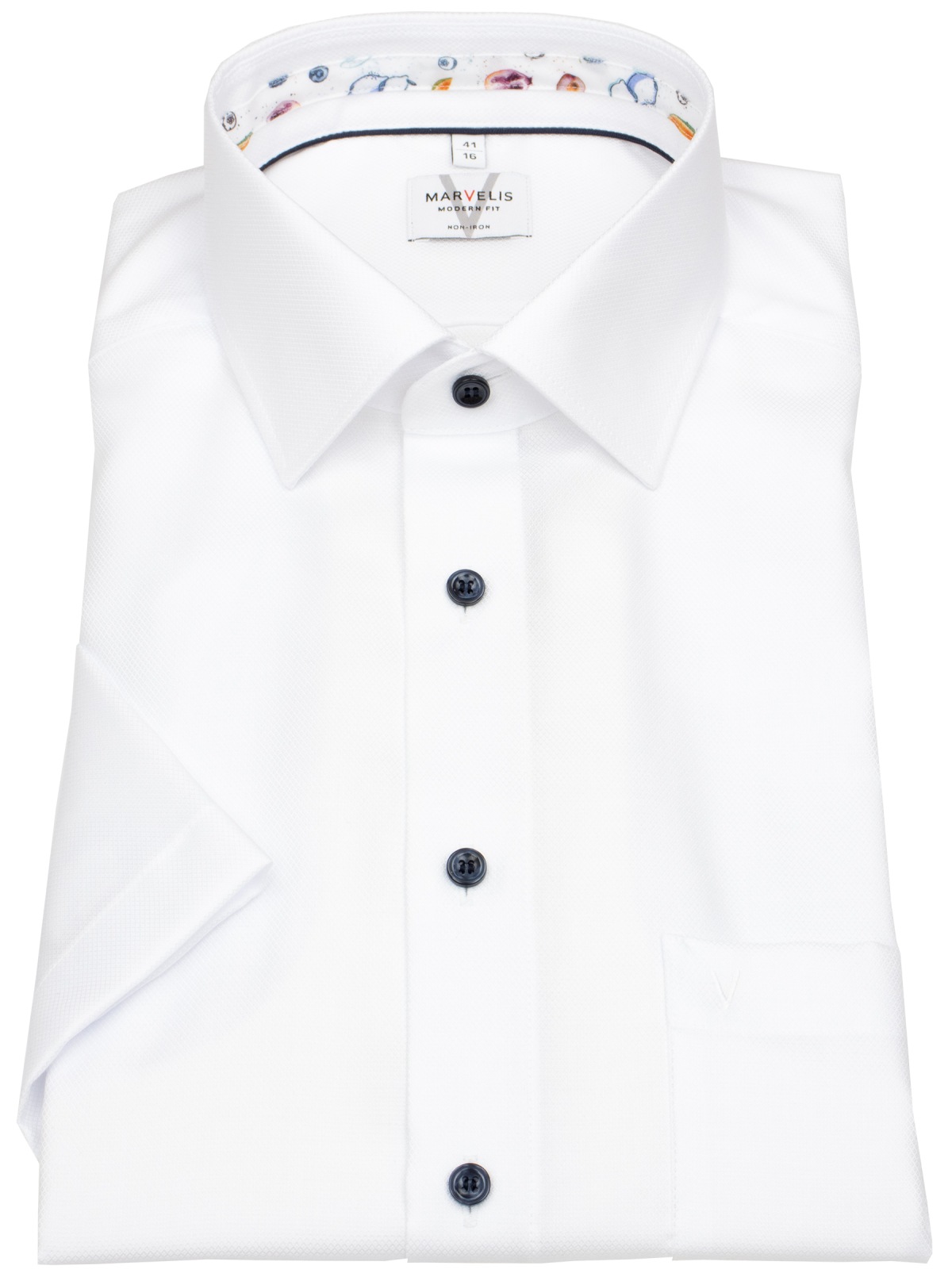 Marvelis Kurzarmhemd - Modern Fit - Struktur - Kontrastknöpfe - weiß
