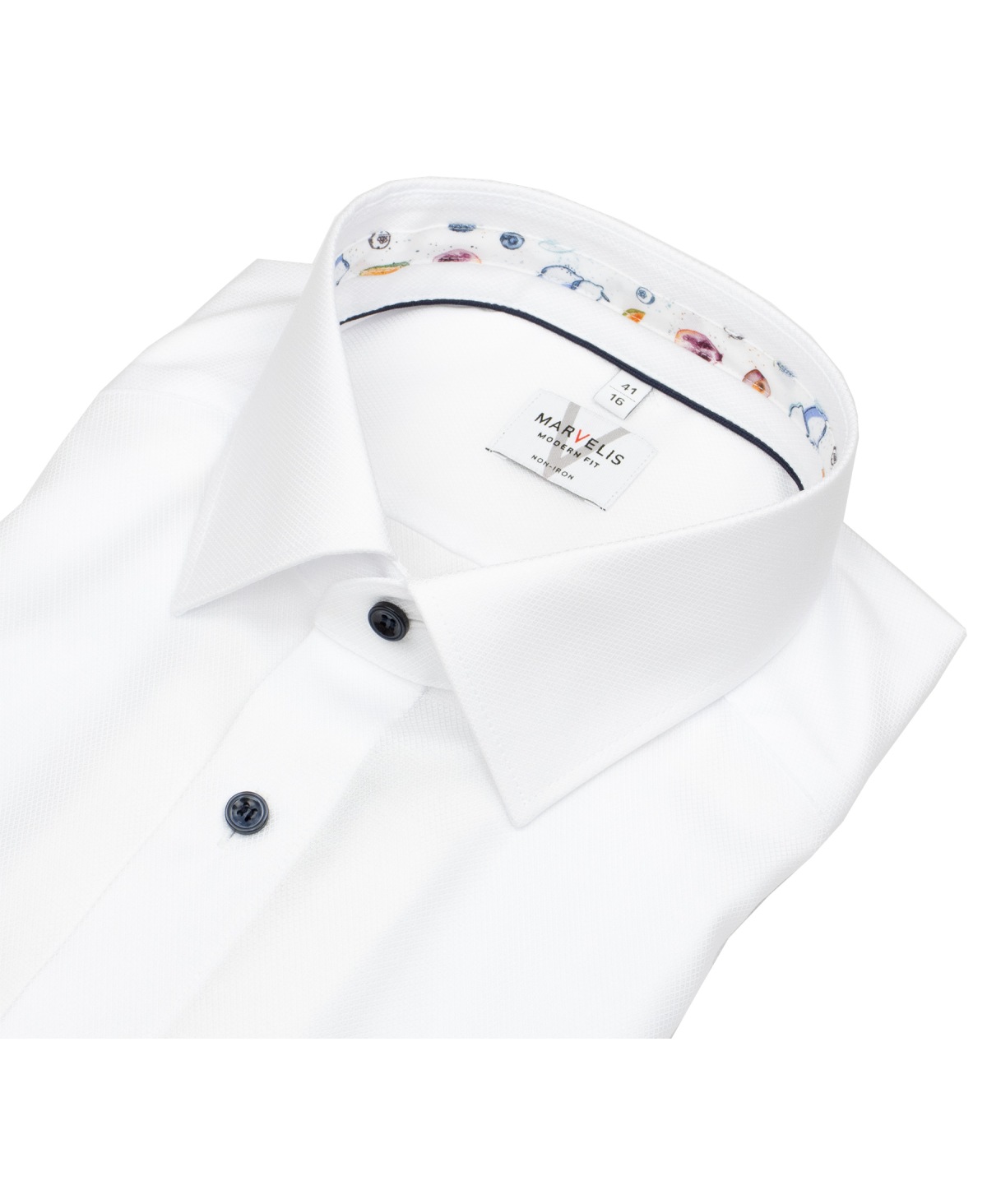 Marvelis Kurzarmhemd - Modern Fit - Struktur - Kontrastknöpfe - weiß
