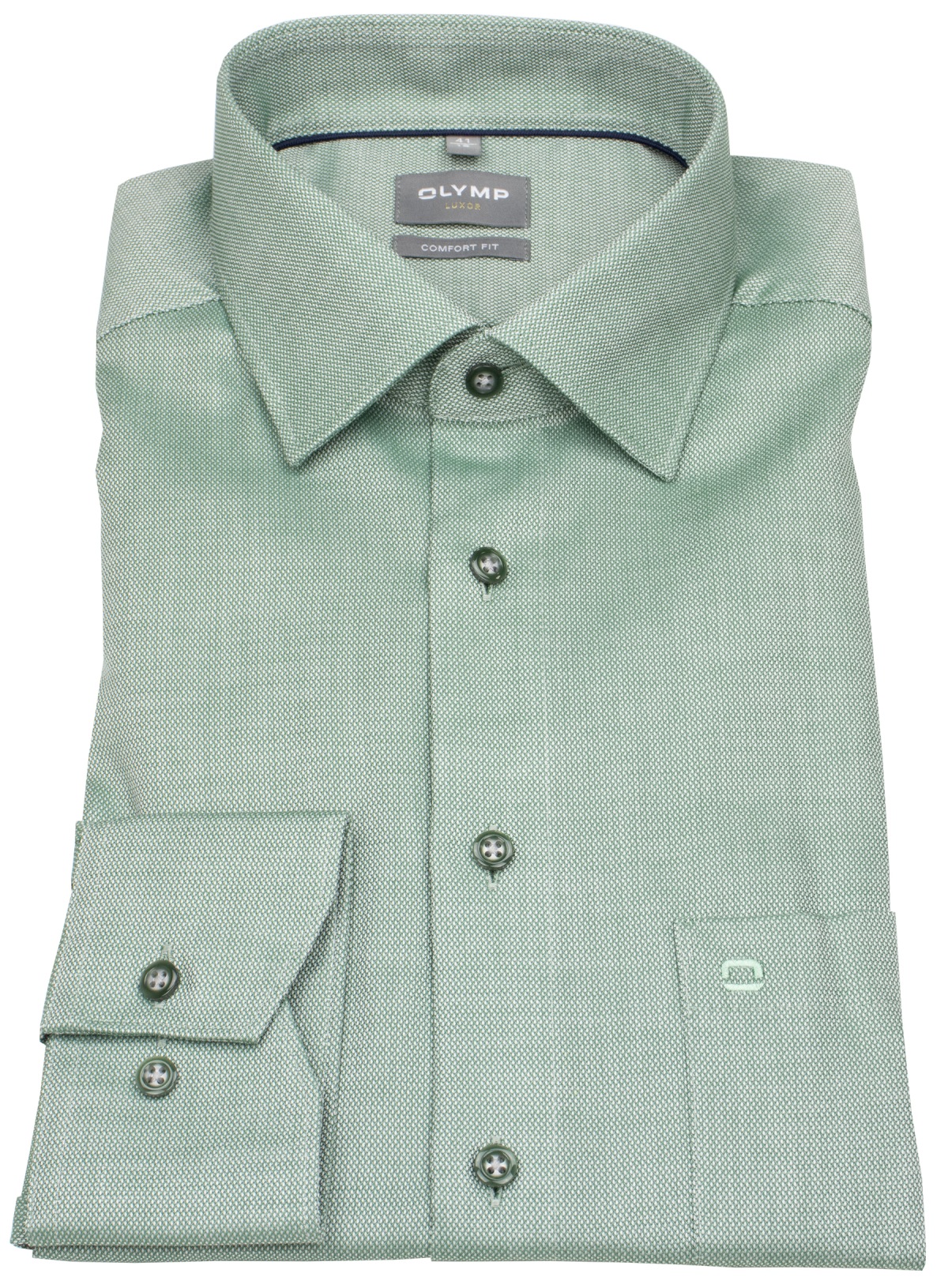 OLYMP Hemd - Comfort Fit - Struktur - Kontrastknöpfe - grün