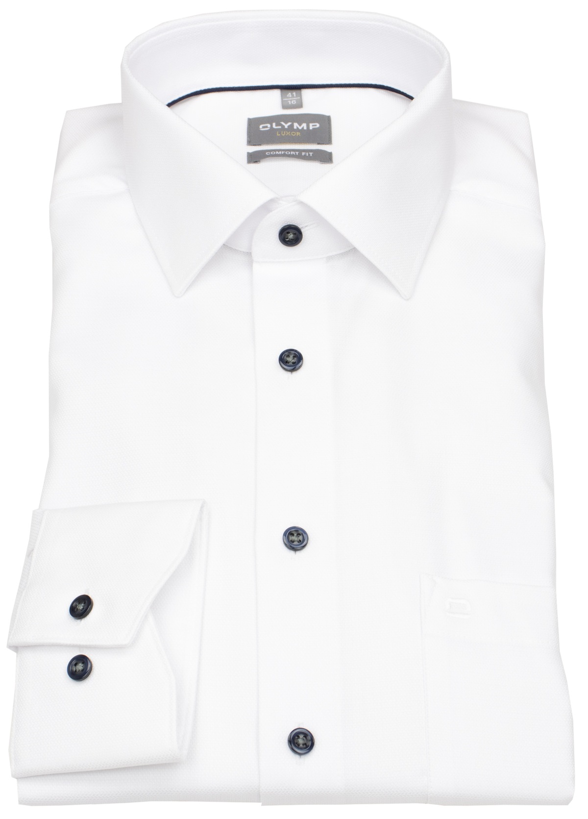 OLYMP Hemd - Comfort Fit - Struktur - Kontrastknöpfe - weiß