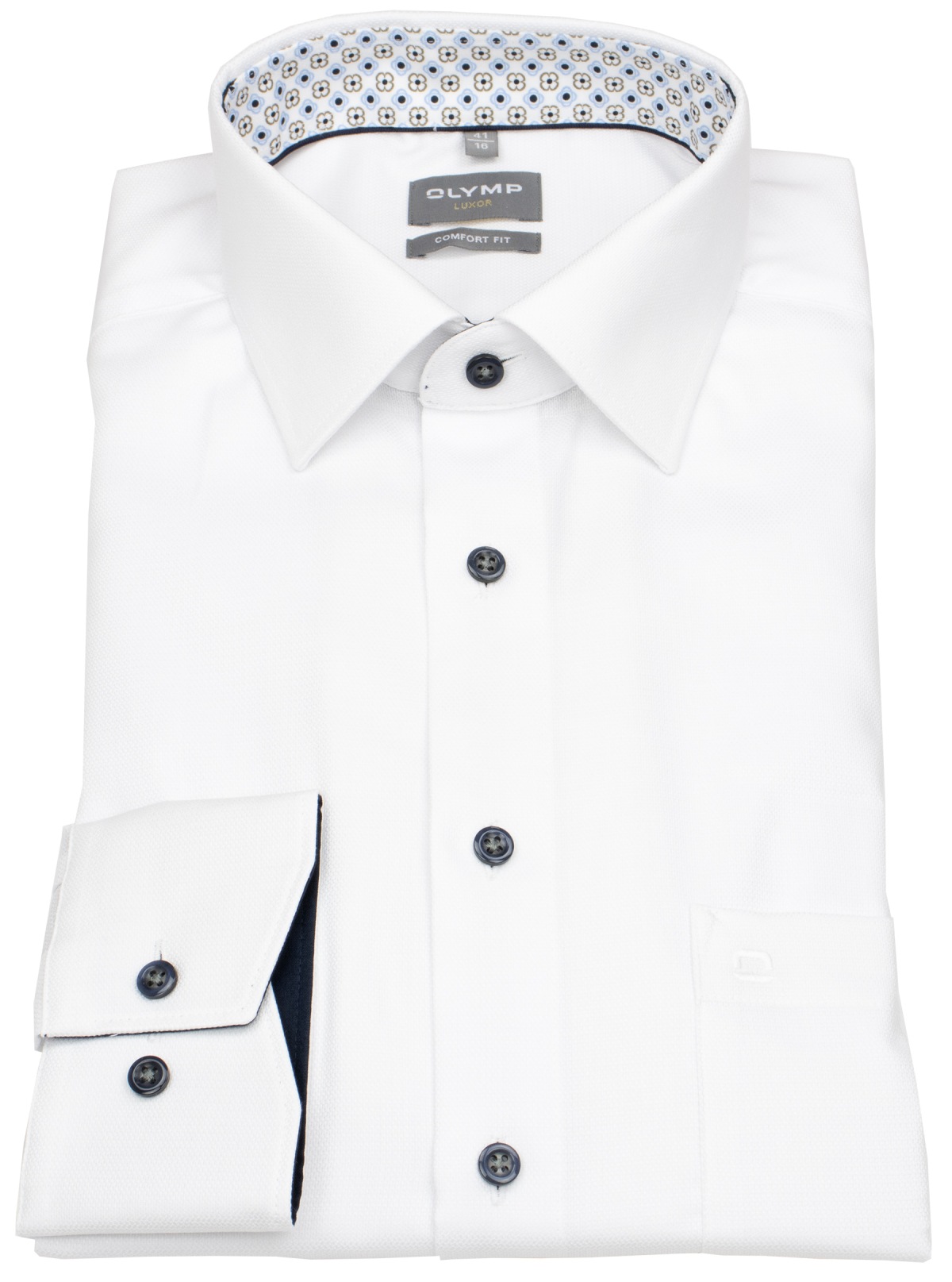 OLYMP Hemd - Comfort Fit - Struktur - Kontrastknöpfe - weiß