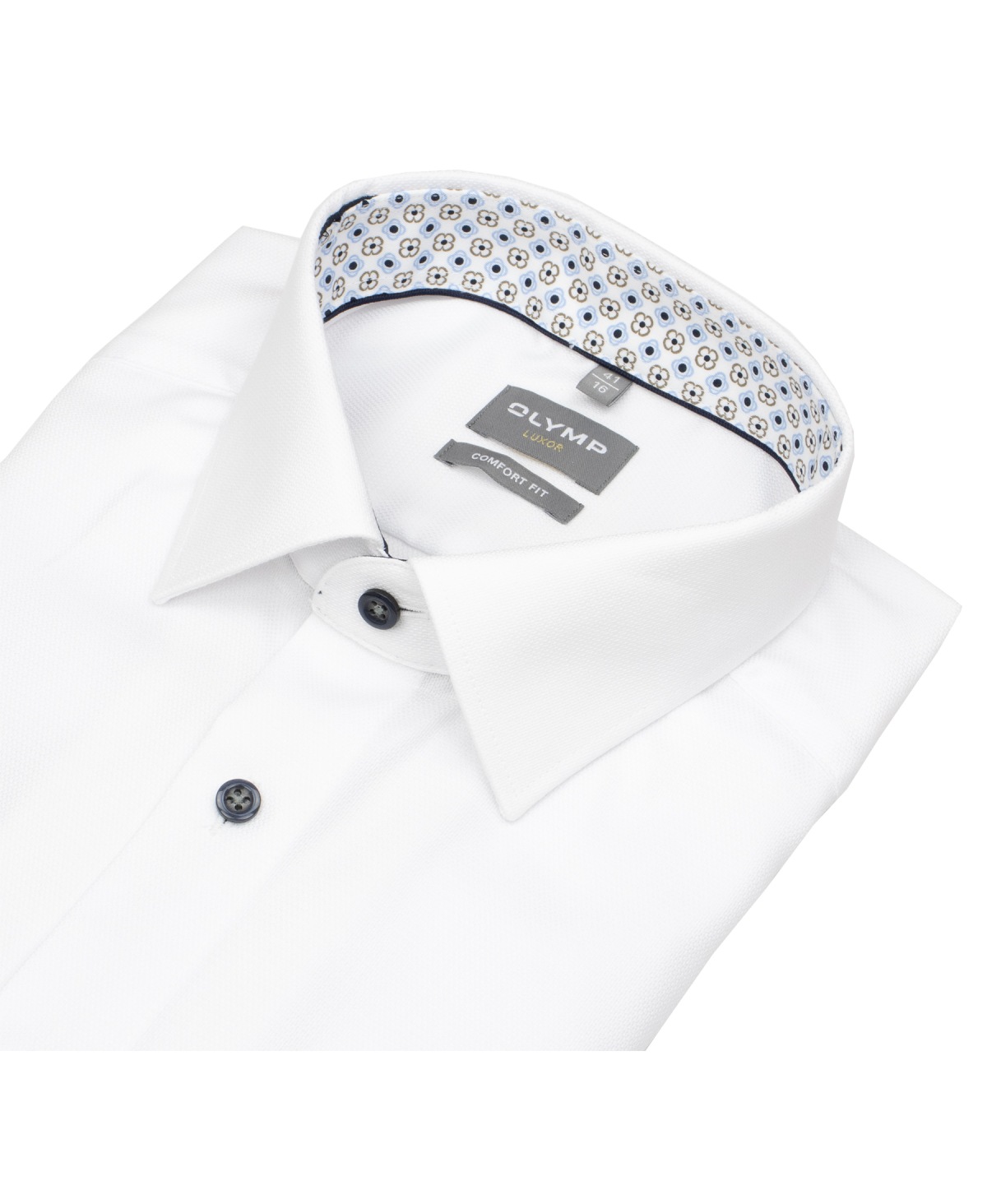 OLYMP Hemd - Comfort Fit - Struktur - Kontrastknöpfe - weiß