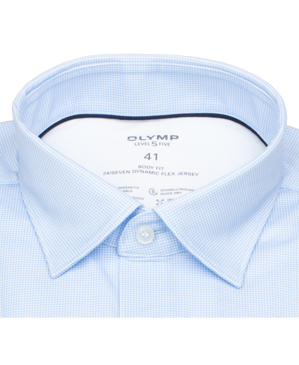 OLYMP Hemd - Level 5 Body Fit - 24/7 Flex Jersey - Print - hellblau / weiß