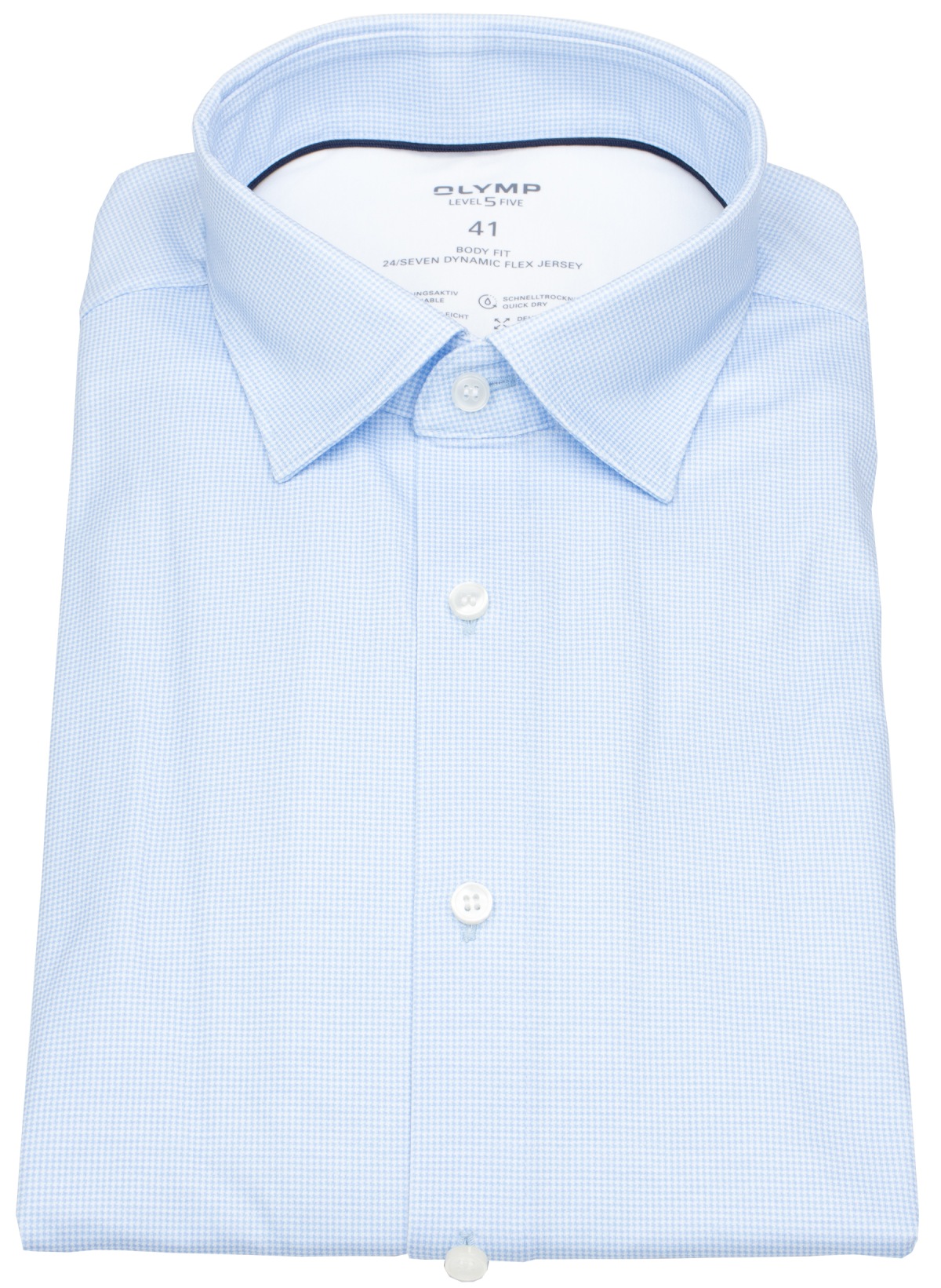 OLYMP Hemd - Level 5 Body Fit - 24/7 Flex Jersey - Print - hellblau / weiß