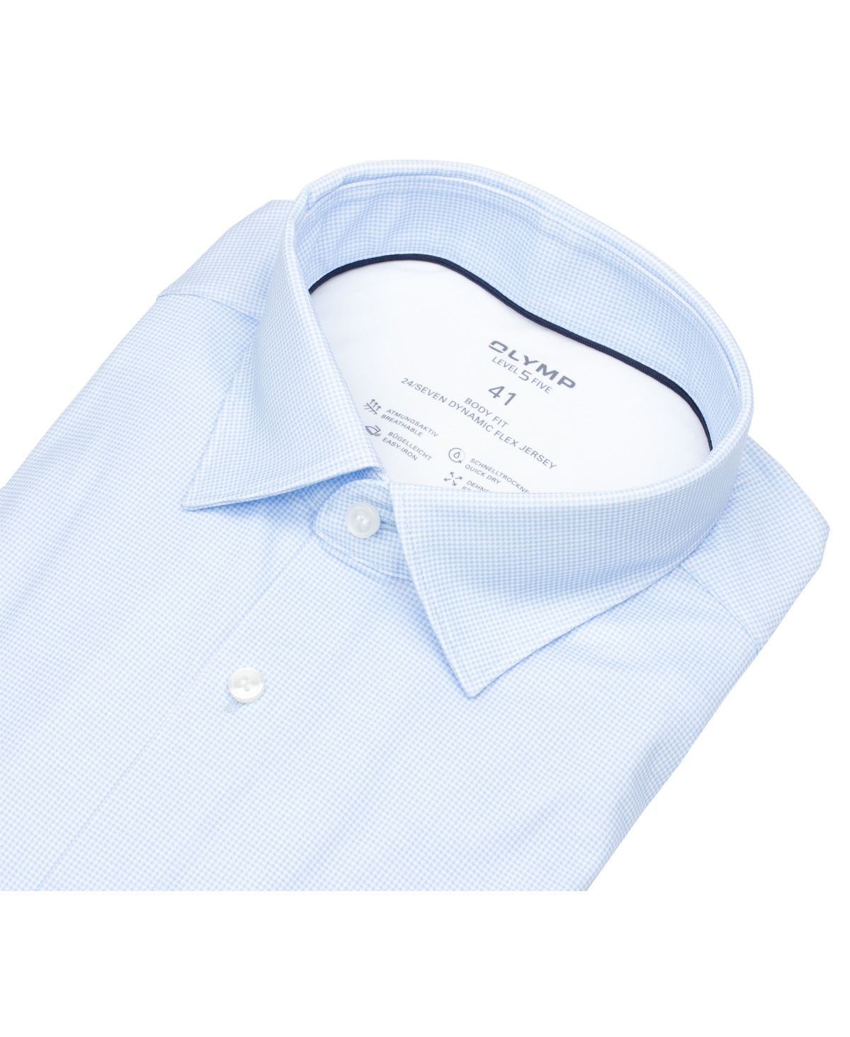 OLYMP Hemd - Level 5 Body Fit - 24/7 Flex Jersey - Print - hellblau / weiß