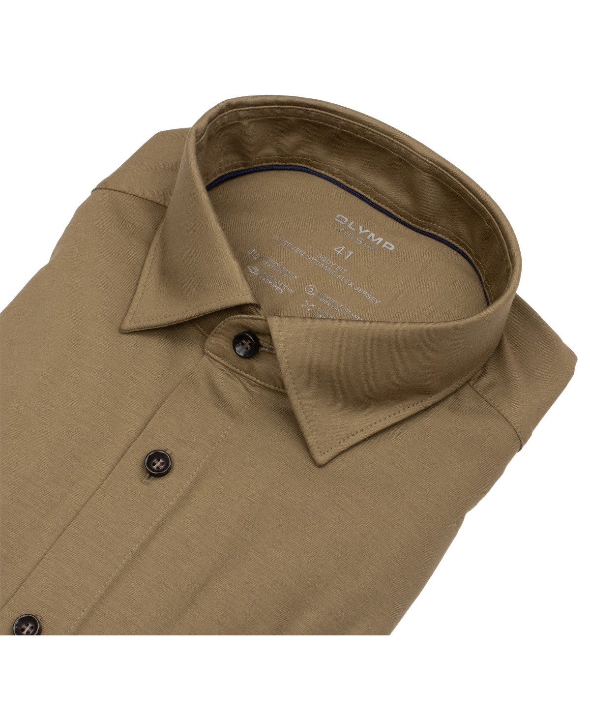 OLYMP Hemd - Level 5 Body Fit - 24/7 Flex Jersey - taupe