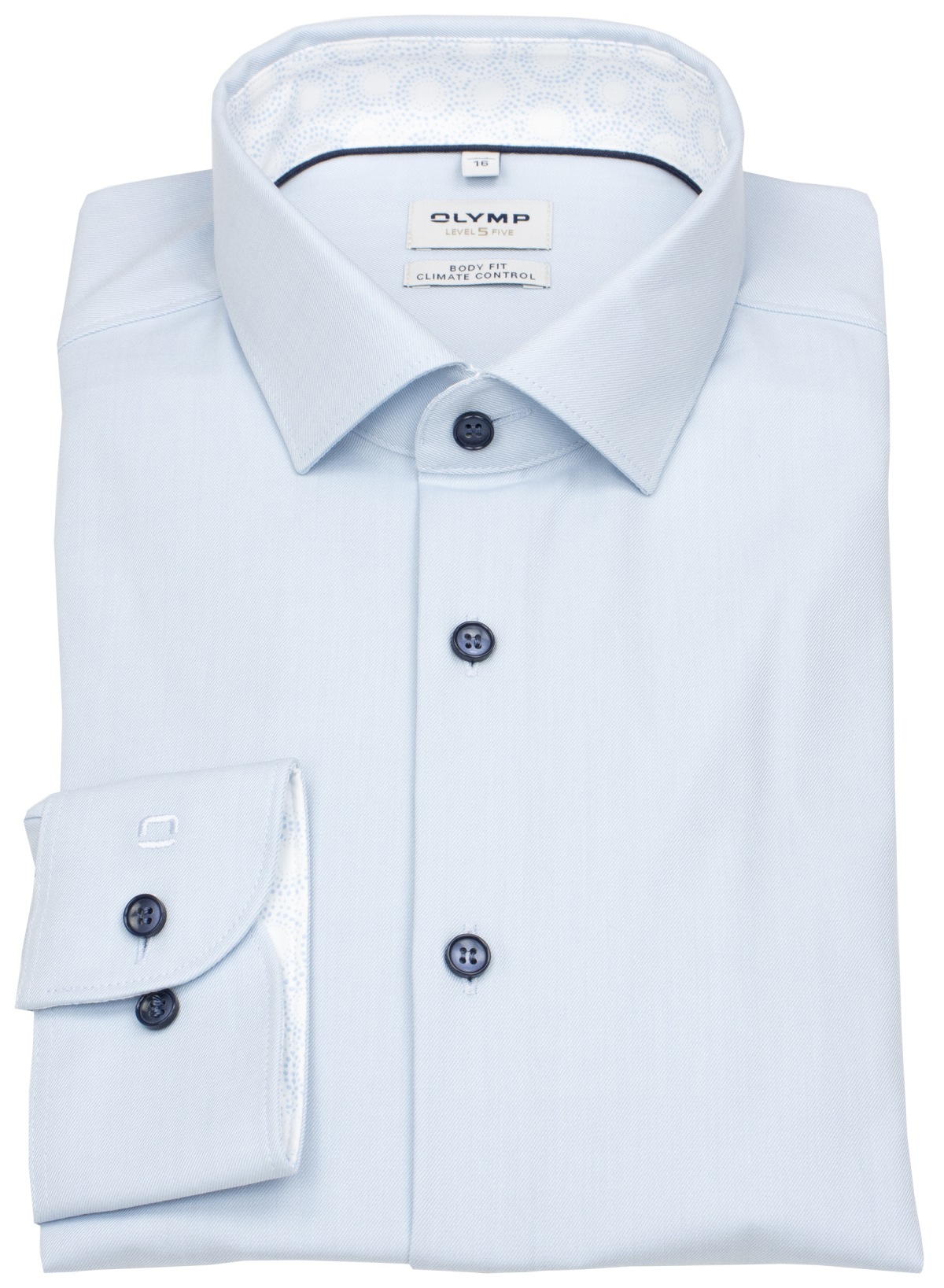OLYMP Hemd - Level 5 Body Fit - Climate Control - Kontrastknöpfe - hellblau