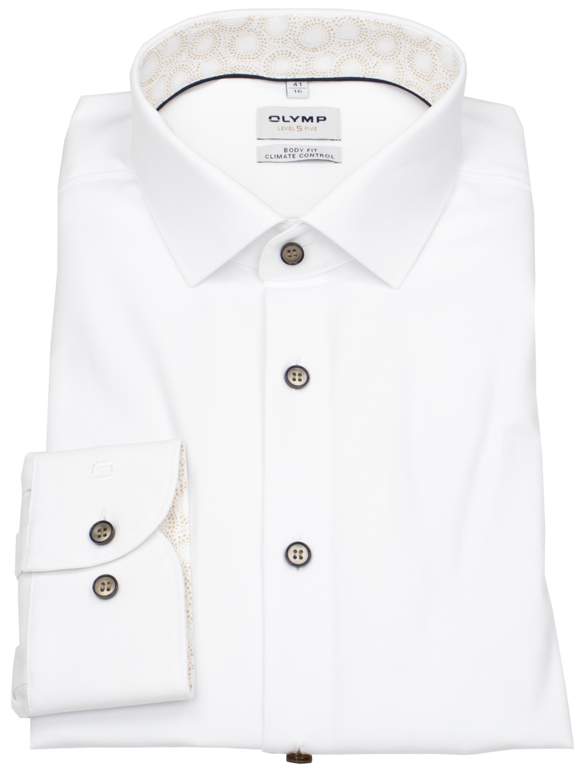 OLYMP Hemd - Level 5 Body Fit - Climate Control - Kontrastknöpfe - weiß