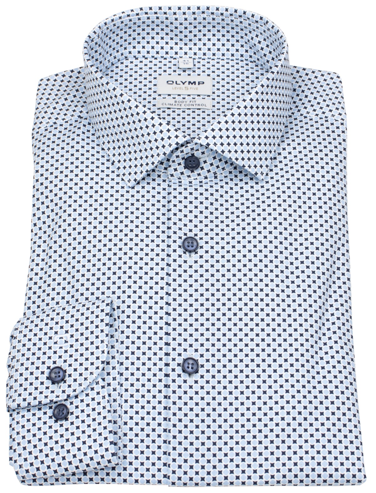 OLYMP Hemd - Level 5 Body Fit - Climate Control - Print - dunkelblau / hellblau