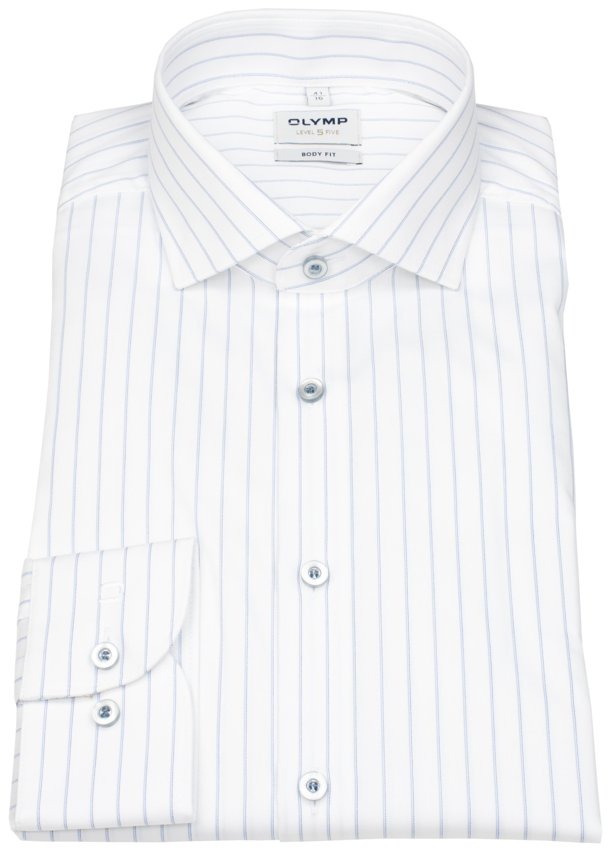 OLYMP Hemd - Level 5 Body Fit - Kentkragen - feine Streifen - blau / weiß