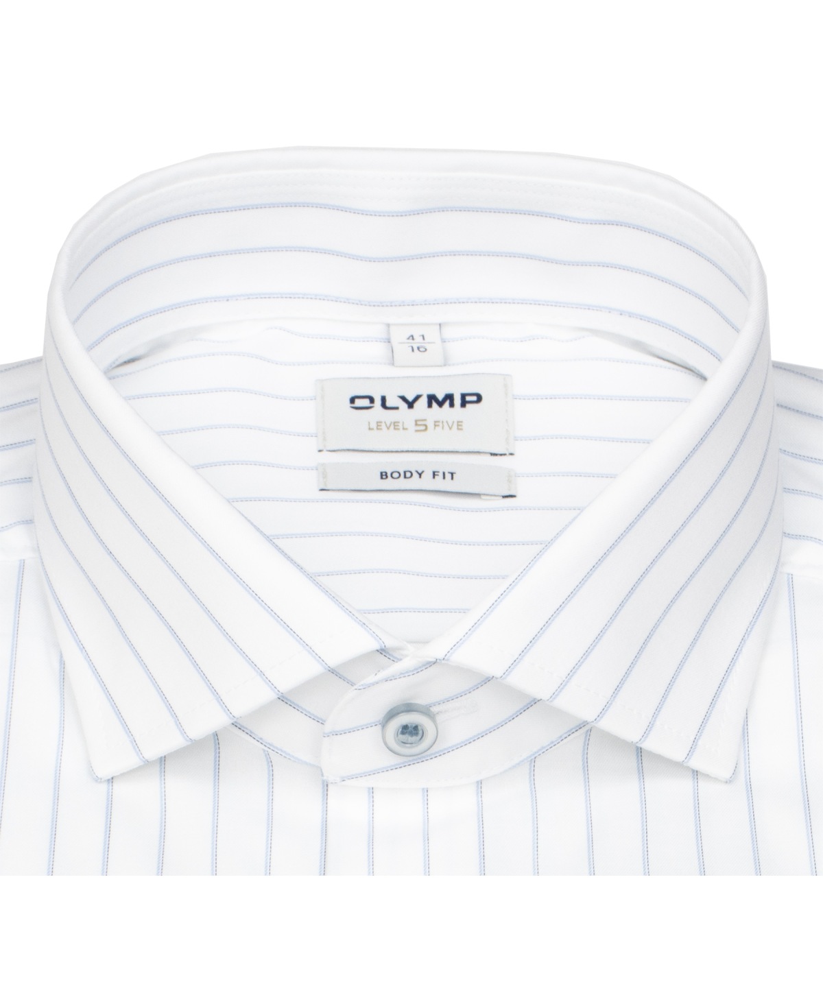 OLYMP Hemd - Level 5 Body Fit - Kentkragen - feine Streifen - blau / weiß
