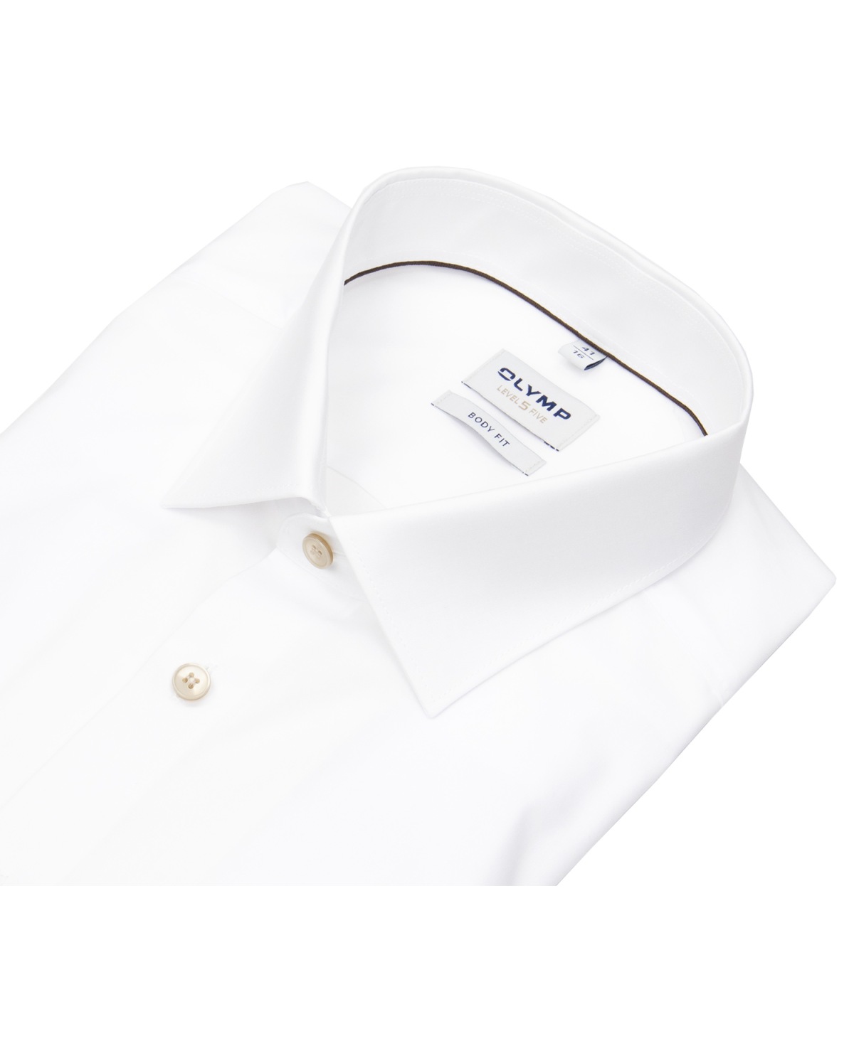 OLYMP Hemd - Level 5 Body Fit - Kentkragen - Kontrastknöpfe - weiß