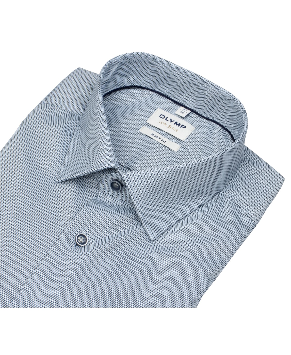 OLYMP Hemd - Level 5 Body Fit - Kentkragen - Print - blau / weiß