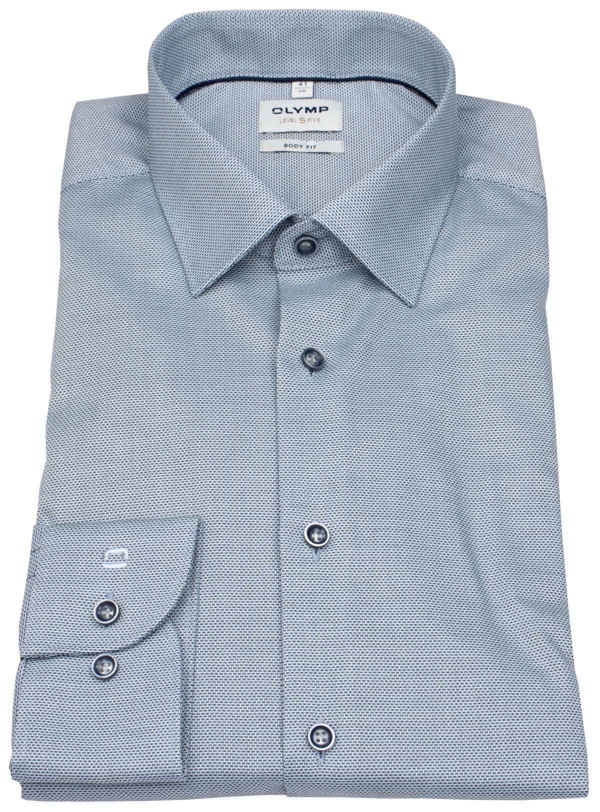 OLYMP Hemd - Level 5 Body Fit - Kentkragen - Print - blau / weiß