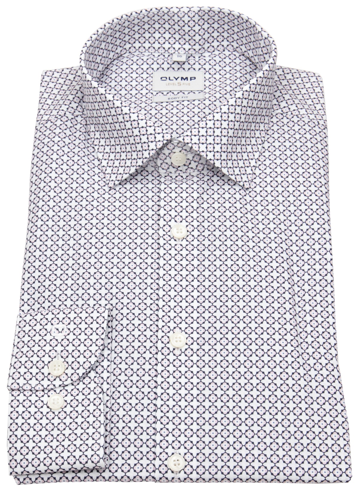 OLYMP Hemd - Level 5 Body Fit - Print - rosé / anthrazit / weiß