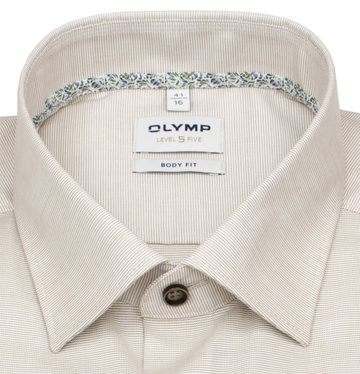 OLYMP Hemd - Level 5 Body Fit - Print - taupe / weiß