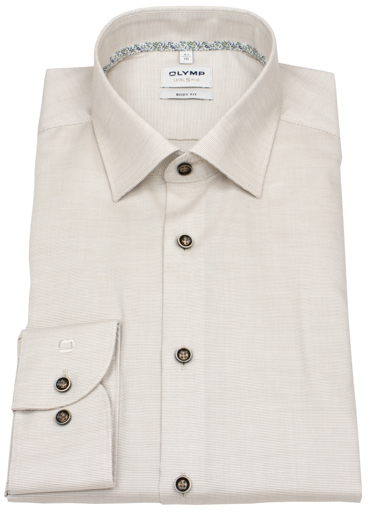 OLYMP Hemd - Level 5 Body Fit - Print - taupe / weiß