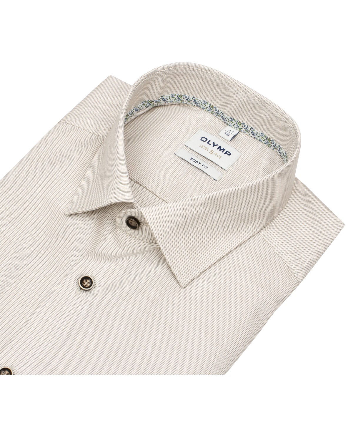 OLYMP Hemd - Level 5 Body Fit - Print - taupe / weiß