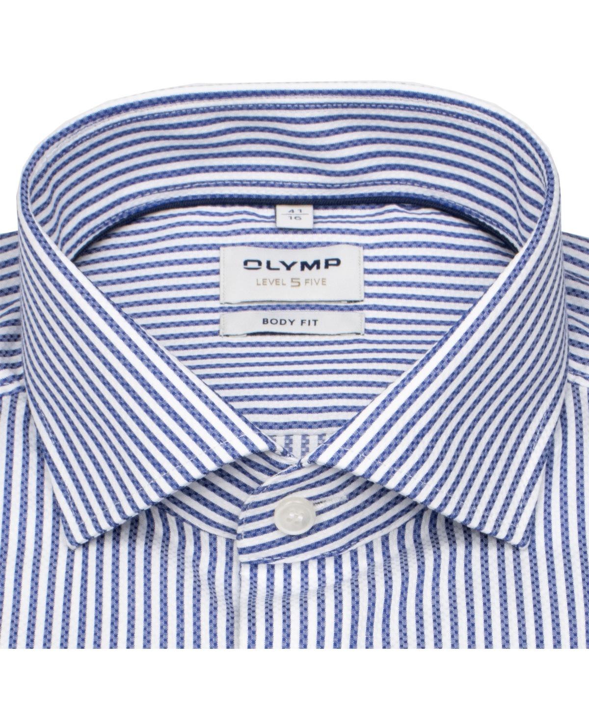 OLYMP Hemd - Level 5 Body Fit - Streifen - dunkelblau / weiß - extra langer 69cm Arm