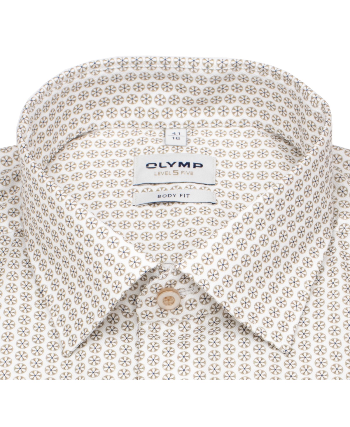 OLYMP Hemd - Level 5 Body Fit - Struktur - Print - beige / weiß