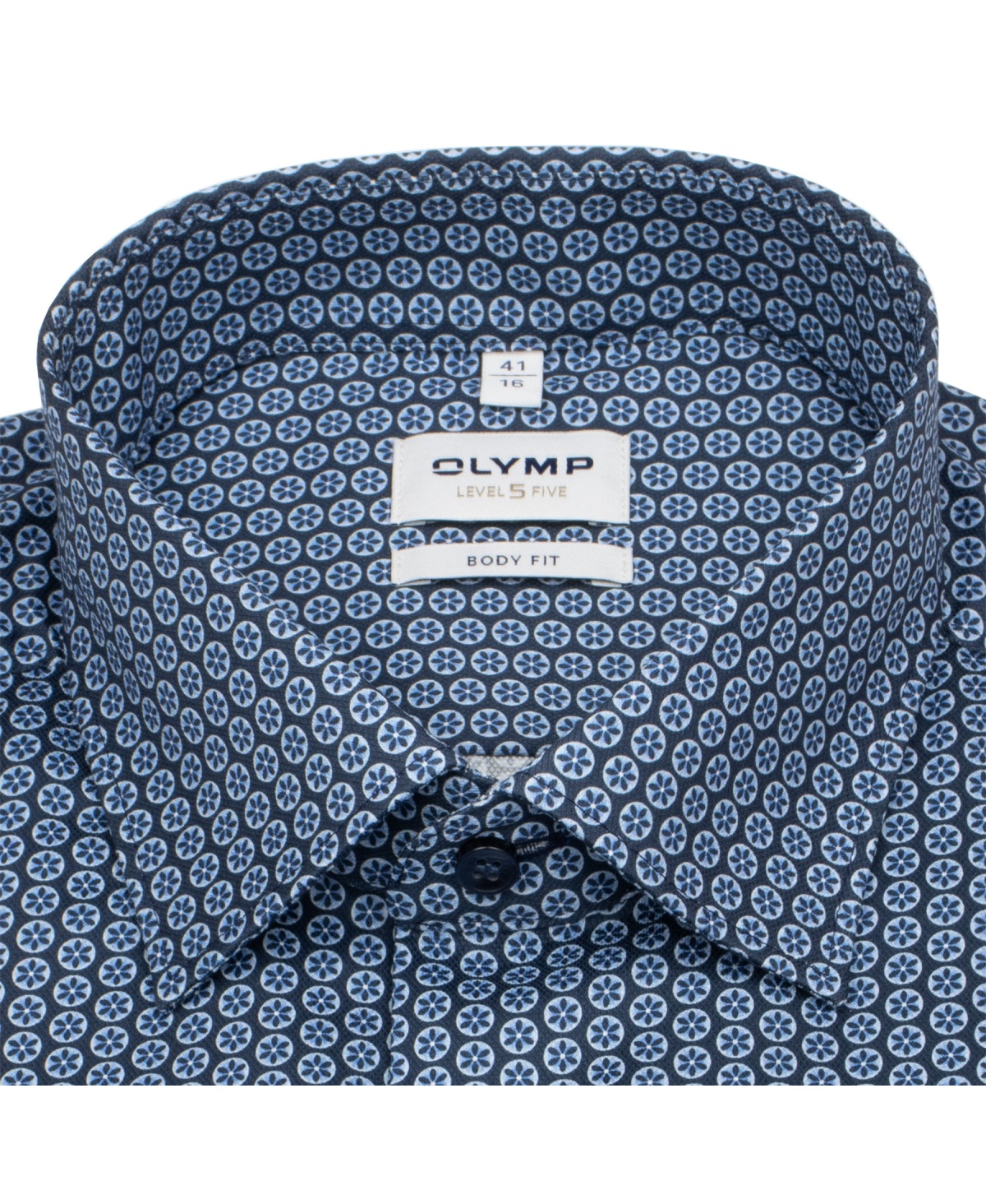 OLYMP Hemd - Level 5 Body Fit - Struktur - Print - dunkelblau / hellblau